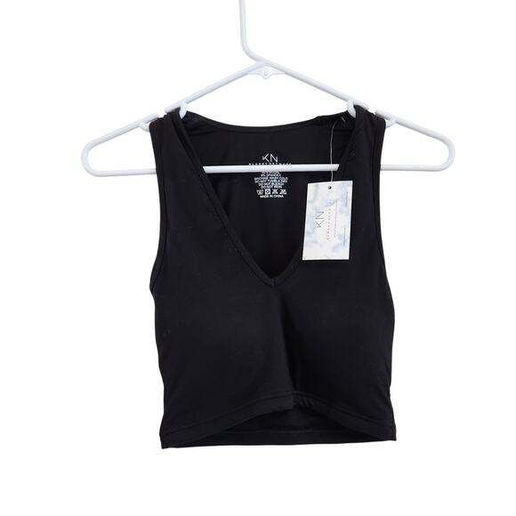 Klassy Network Deep V Neck Black Crop Top Brami Tank Built in Bra Size Small - Picture 3 of 5